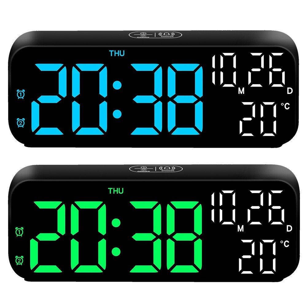 7" Large LED Time Display Digital Clock Dual Alarm Temperature Snooze Countdown