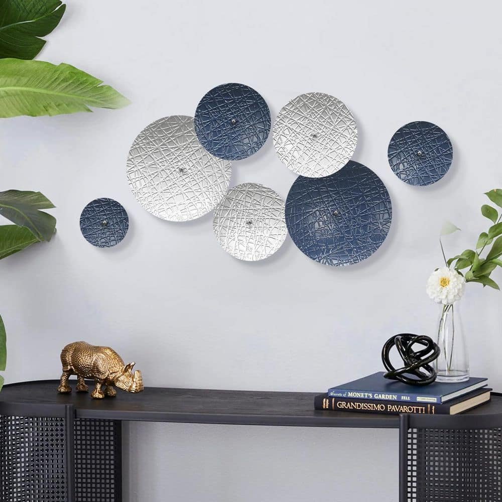 7PCS 12 in. x 12 in. Silver and Navy Blue Wall Hanging...