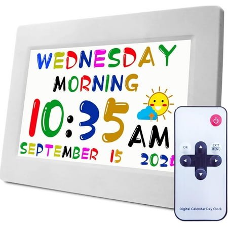 8-inch White Digital Teaching Clock - Talking Time, 24 Alarms, To-Do List, Sleep Trainer, Calendar, Remote, Ideal Kids' Gift with Auto DST