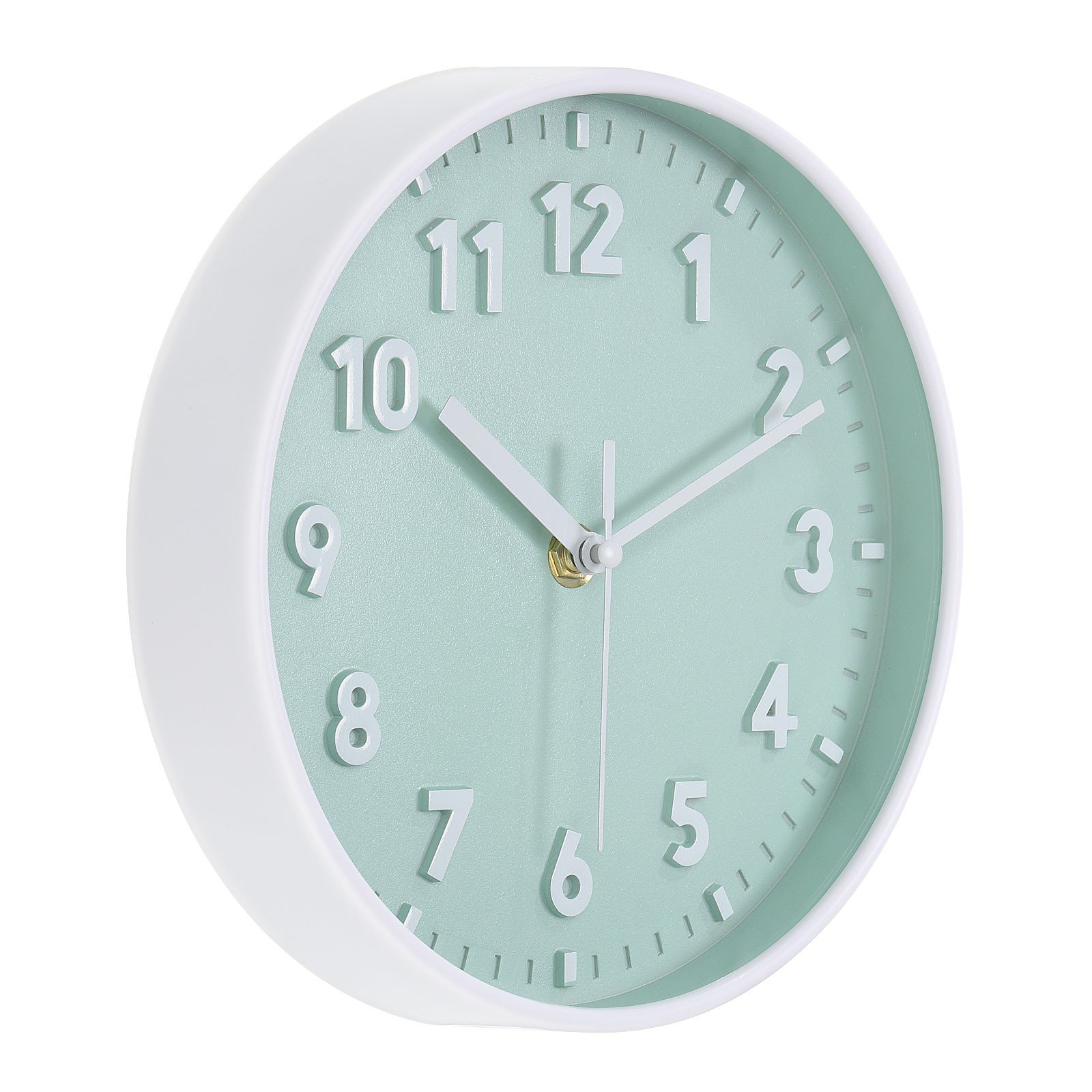 8 Inch Wall Clock 3D Number Quartz Silent Round Wall Clocks, Light Green