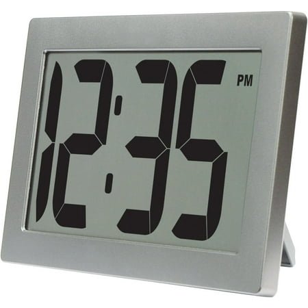 9.5W x 6H x 1.8D Silver Large Digital Clock - Intelli-Time Technology, Oversized Display for Home/Office/Classroom Use