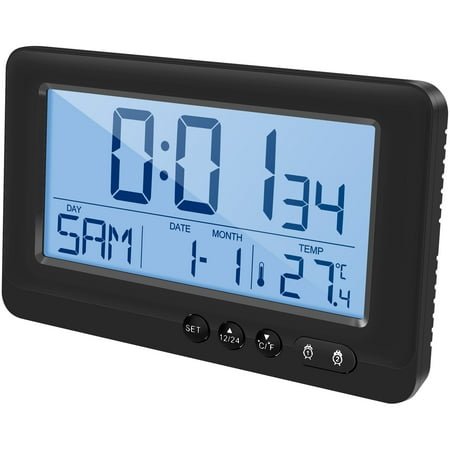 ABS Digital Alarm Clock Multi Information Display LCD Electronic Clock Large Screen Digital Timepiece Backlight for Home Office