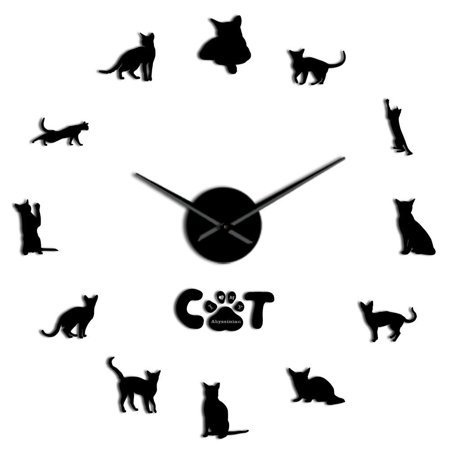 Abyssinian cat frameless DIY wall clock, Ethiopian cat home decoration for the living room(Black,27inch)