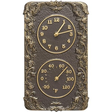 Acanthus Indoor Outdoor Wall Clock & Thermometer Made from Solid cast Aluminum