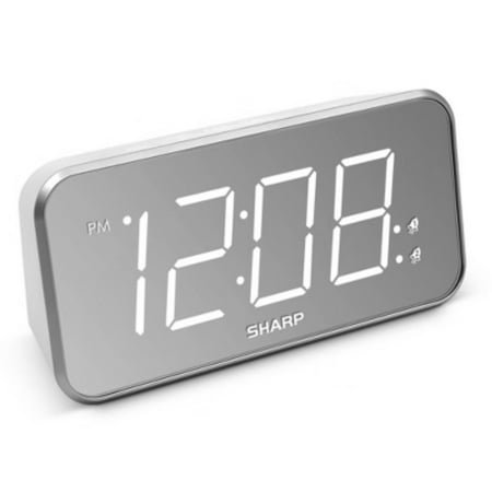 AccuSet Jumbo Mirror Display Alarm Clock White: Modern Bedside LED Clock with USB Port