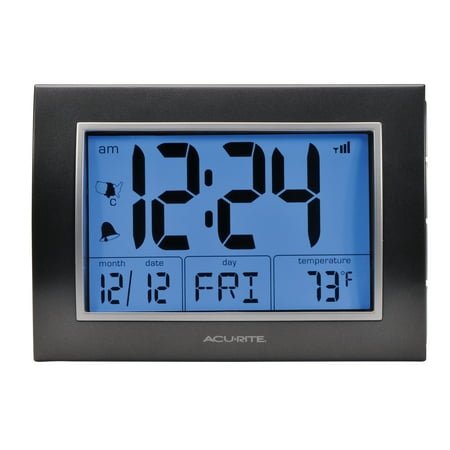 AcuRite 7-inch Atomic Alarm Clock with Date, Day of Week and Temperature (13131)
