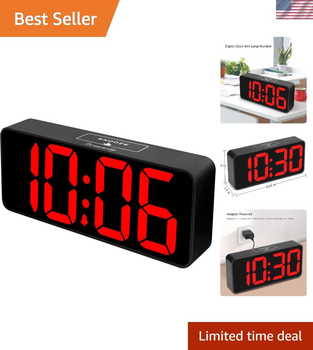 Adjustable Volume Digital Alarm Clock with 3-Inch Jumbo Display for Easy Reading