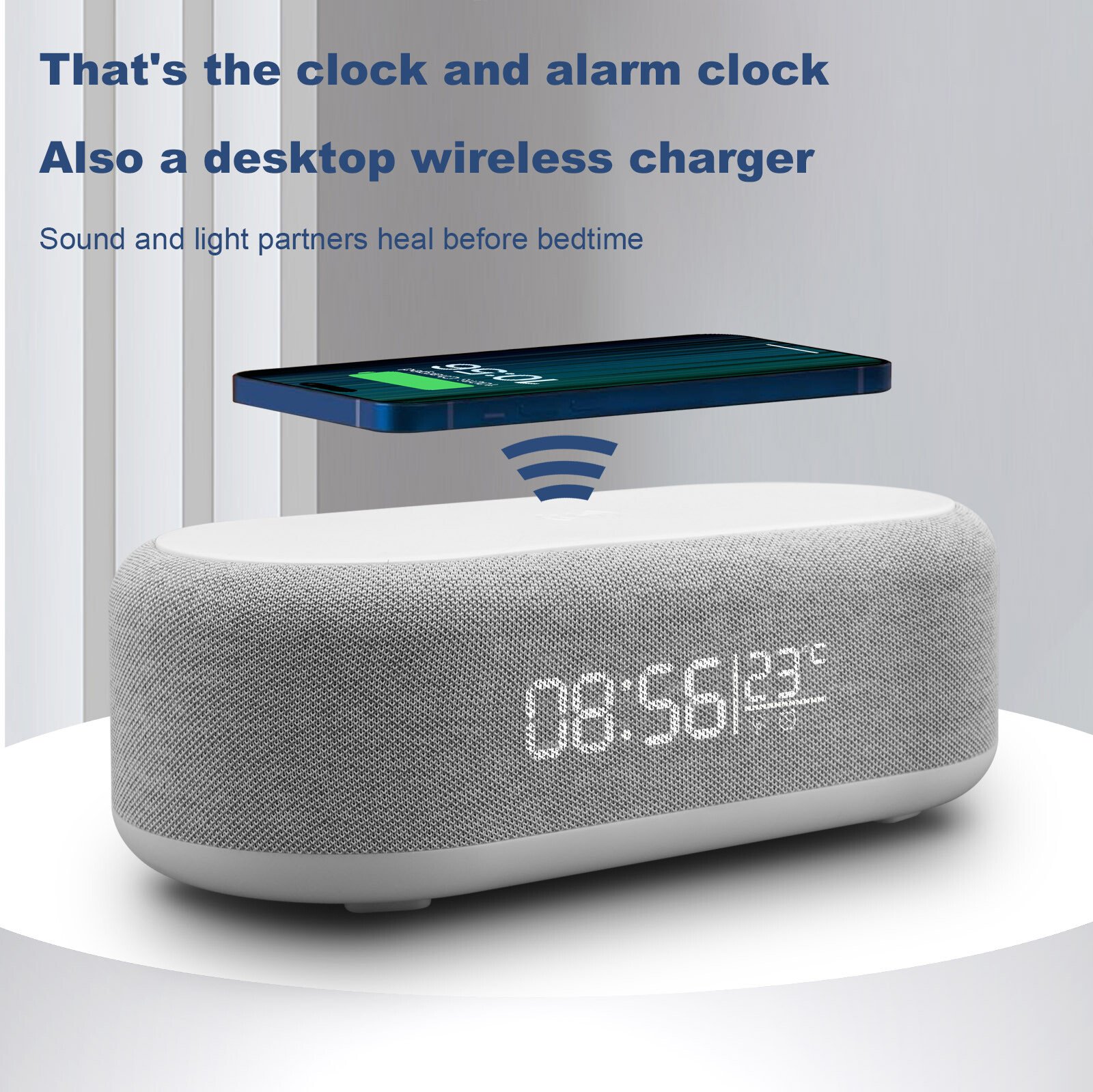 Alarm Clock & Phone Wireless Charger Station 2In1 LED Thermometer For iPhone 15