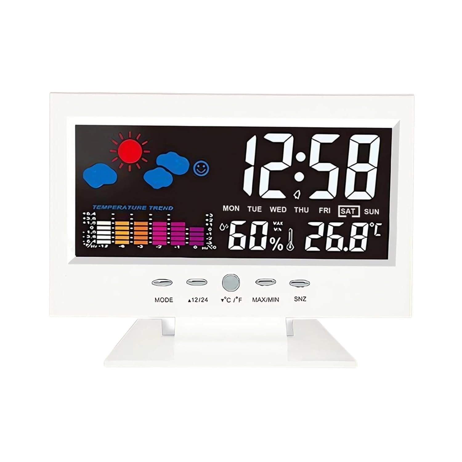 Alarm Clock White Weather Station Wireless Indoor Outdoor Thermometer LED Clock
