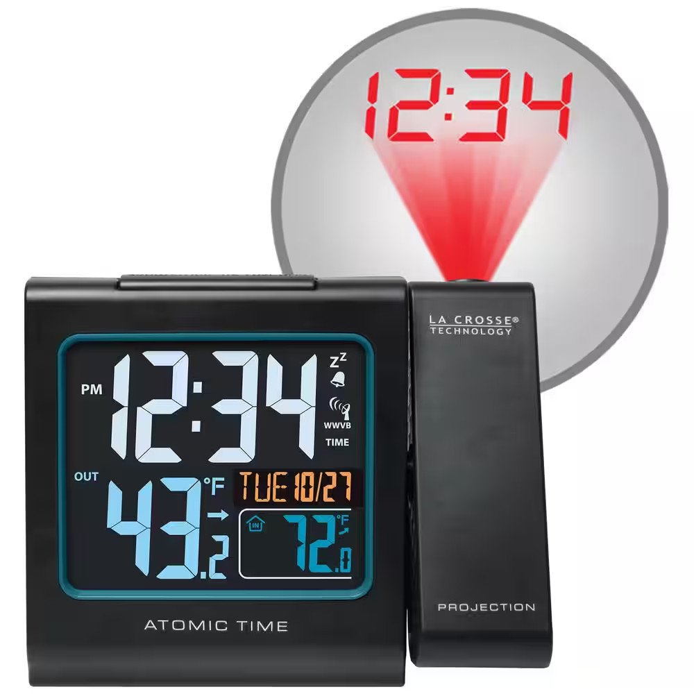 Alarm Clock with Atomic Time, Outdoor Sensor, USB Charging and Calendar Display.