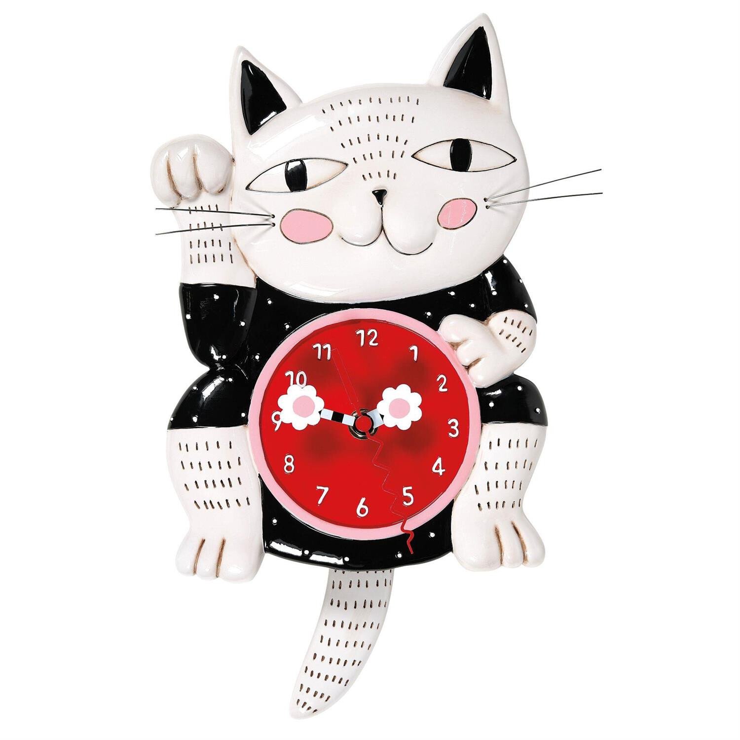 Allen Designs 6014456 Lucky Cat Pendulum Wall Clock 7.87"