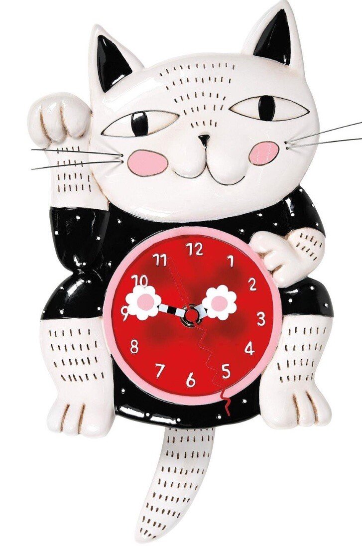 Allen Designs Lucky Cat Clock Tail Pendulum Polyresin 10.24” Long Enesco NIB