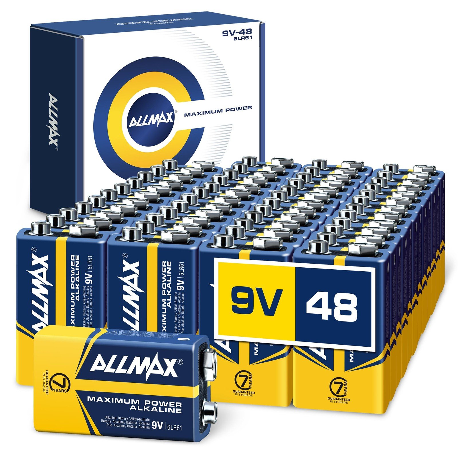 Allmax 9V Maximum Power Alkaline Batteries (48 Count) – Ultra Long-Lasting, L...