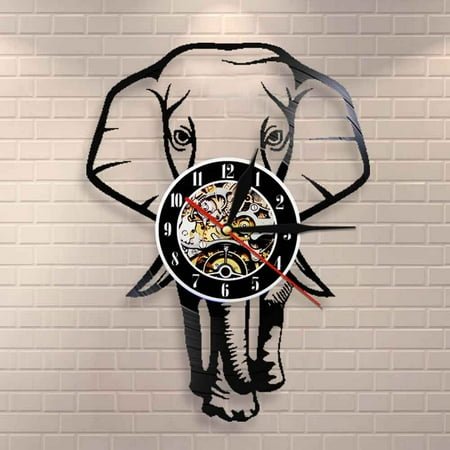 Amblelife Safari Animal Elephant Wall Art Wall Clock African Wildlife Animal Elephant Nursery Wall Decor Vintage Vinyl Record Wall Clock