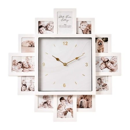 American Art Decor Picture Frame Collage Clock 12 Photo Display Slots White, 20 x 20