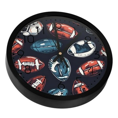 American Football Helmets Silent Wall Clock, Non Ticking Battery Operated 9.8 Inch Wall Clocks for Bedroom Kitchen Home Office School Art Decor