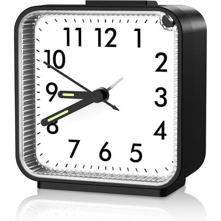 Analog Alarm Clock, Silent Non Ticking Small Clock, Travel Alarm Clock with Snooze & Light, Ascending Beep Sounds, Battery Operated Loud Alarm Clock for Bedroom, Bedside, Desk
