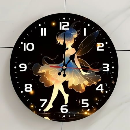 Angel, romantic, warm Wall Clock - 12 Inch Wooden Art Hanging Clock, Silent Non-Ticking, Battery Operated, Round Home Decorative Clock With Arabic Numerals