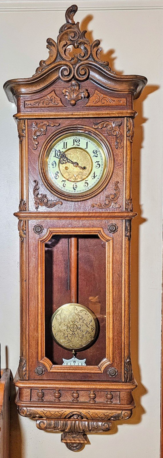 Antique Gustav Becker Vienna Regulator Wall Clock, Double Weight Driven, 51"
