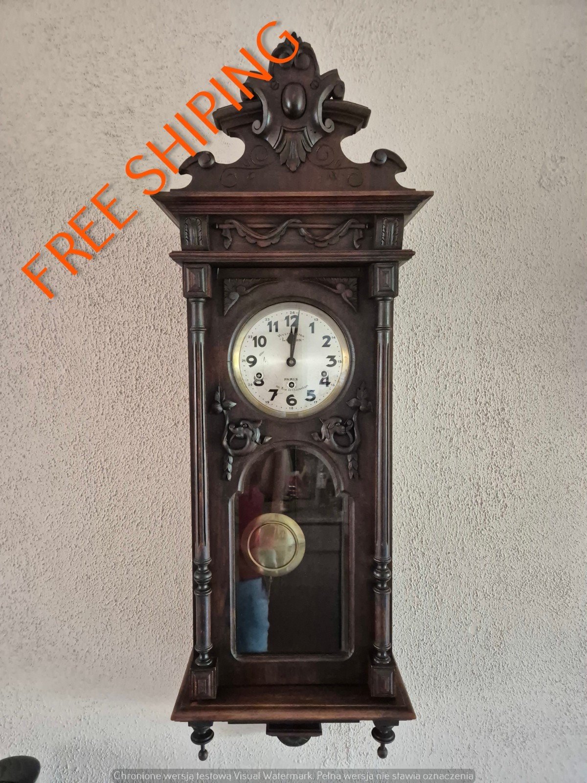 Antique large French Westminster chime wall clock ( 0706 )