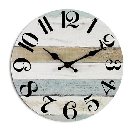 AQRS 10-Inch Round Wood Wall Clock Vintage Rustic Non Ticking Silent Battery Operated Living Room Bedroom Indoor Digital Analog Clock Home Decoration Birthday Gift