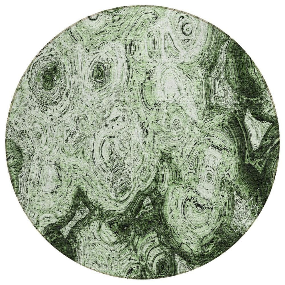 Artichoke Green, Emerald 8 Round ft. Woven Abstract Polyester Round Indoor /...