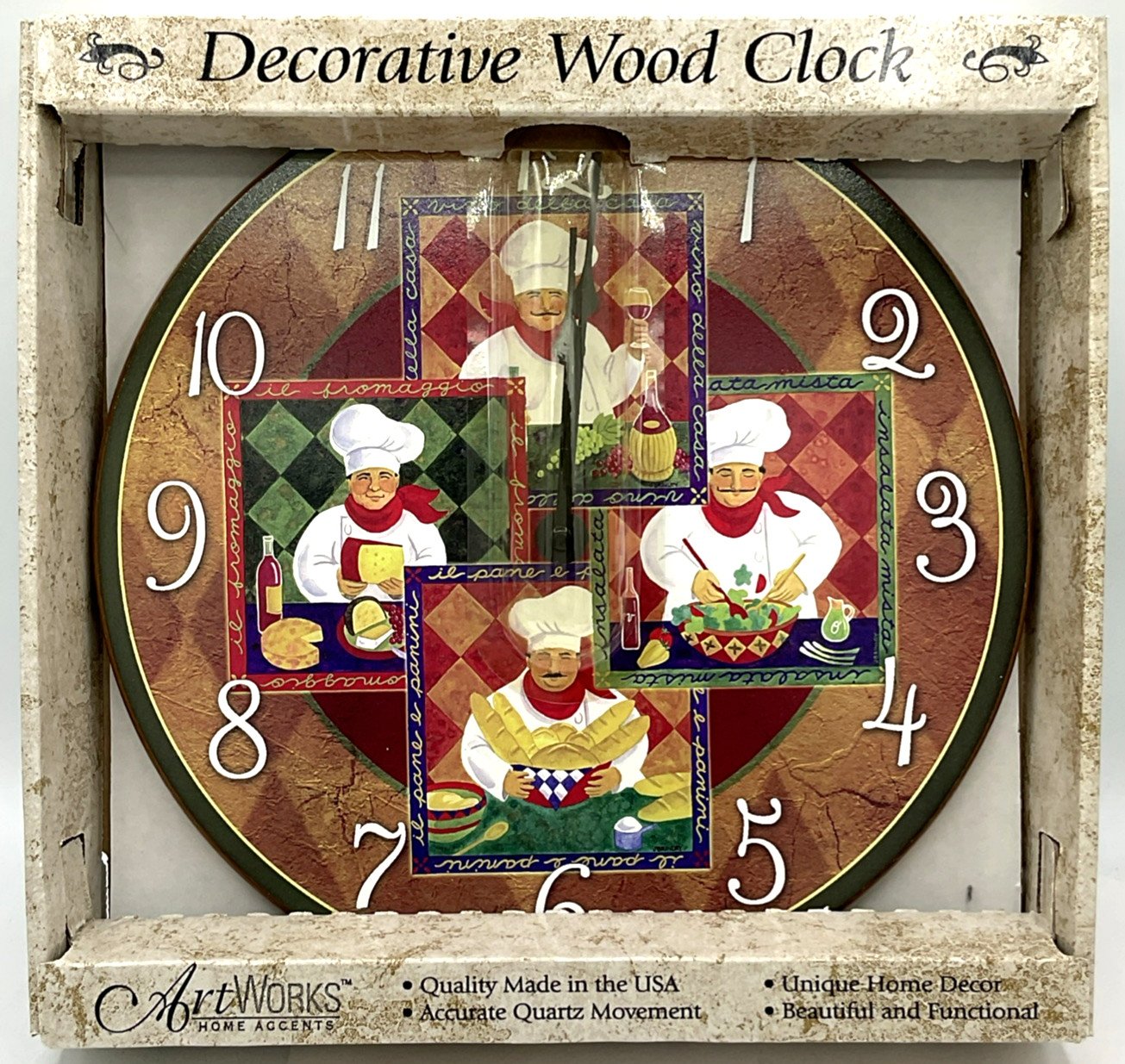 Artworks Home Accents Wall Mounted Quartz Battery Operated Clock Italian Chef