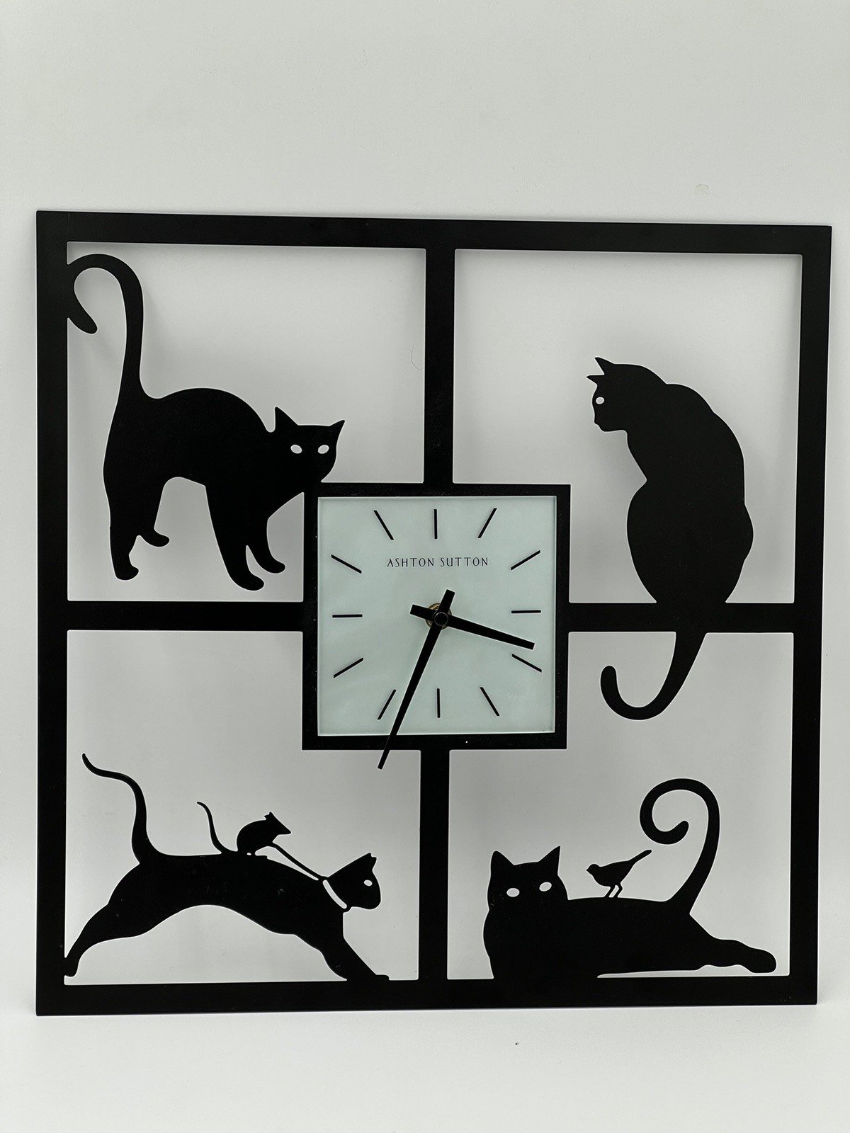Ashton Sutton Black Cat Bird Mouse Halloween Square Wall Clock Quiet Run
