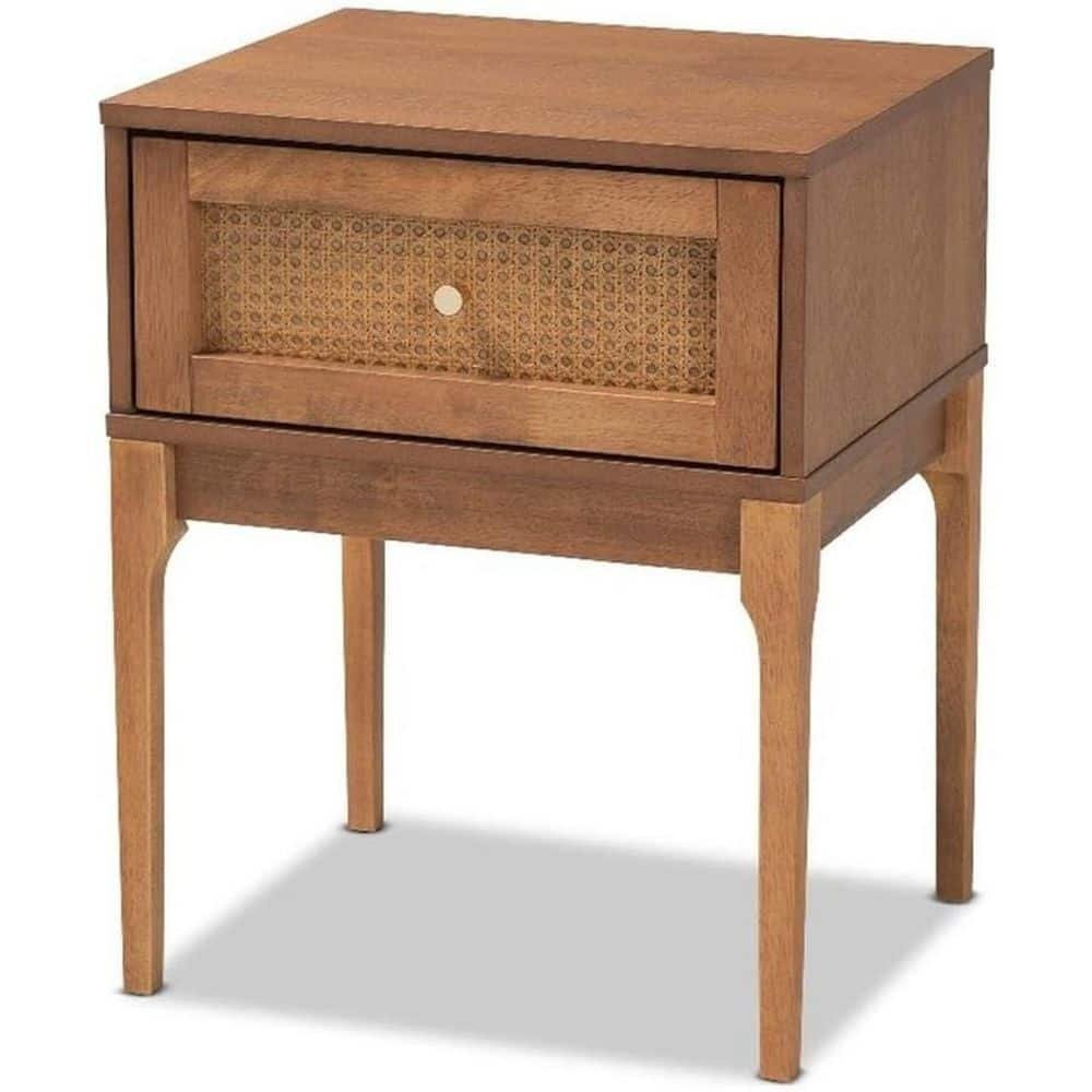 Ash Walnut 1 Drawer 18.7 in. W Nightstand with Rattan Design