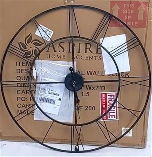 Aspire Home Accents 6657 Alpin Round Metal Wall Clock, Gray