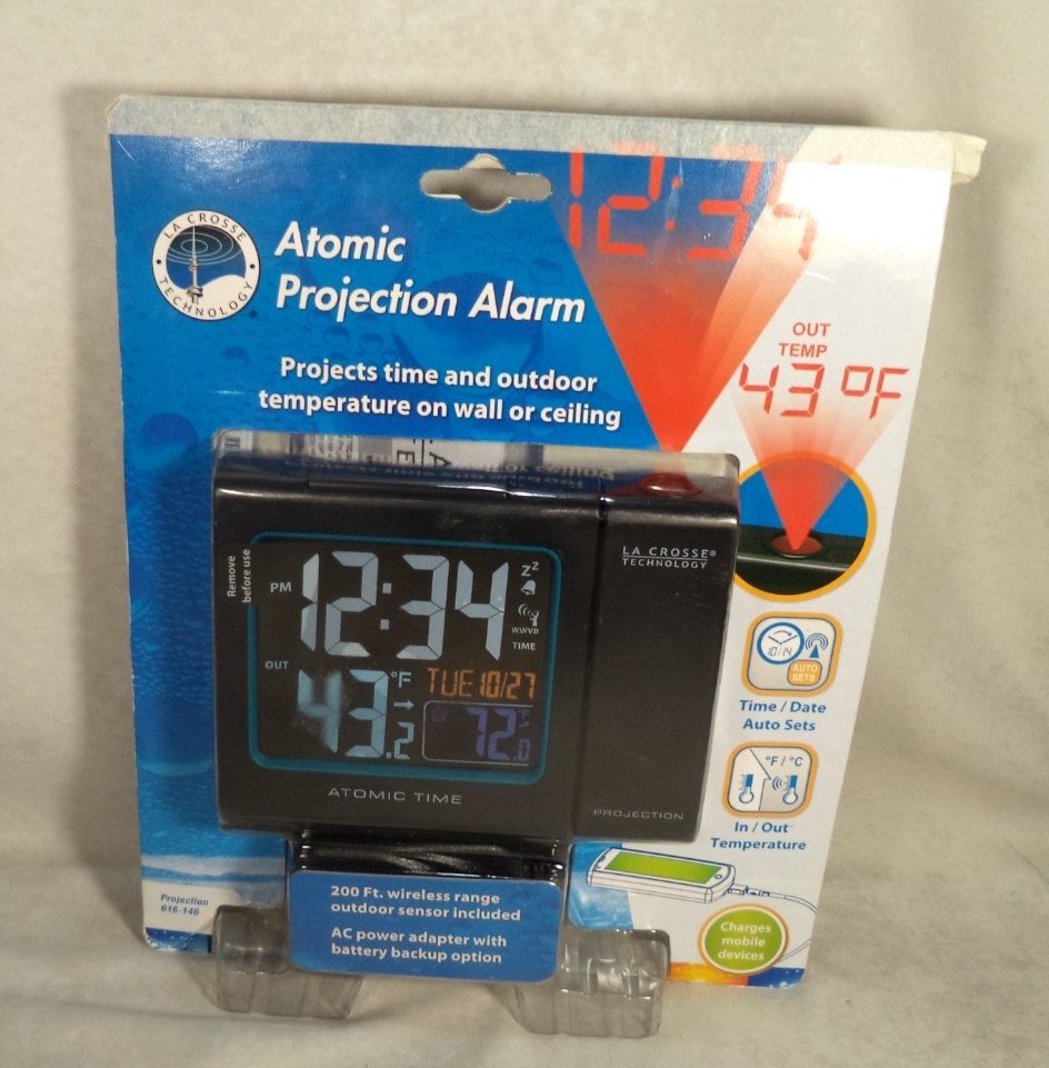 Atomic Projection Alarm Clock Charges Mobile Devices Projects Time and Temp NEW