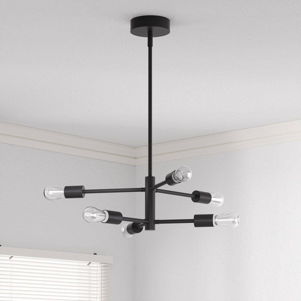 Augusta 6-Light Modern Black Chandelier with Wrought Iron Accents