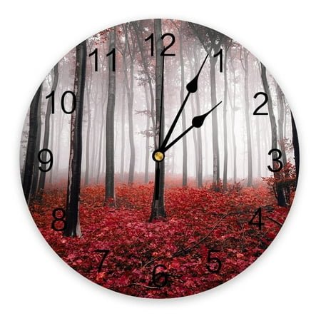 Autumn Forest Maple Leaves Red Round Wall Clock Creative Home Decor Living Room Silent Wall Clocks Hanging Watch