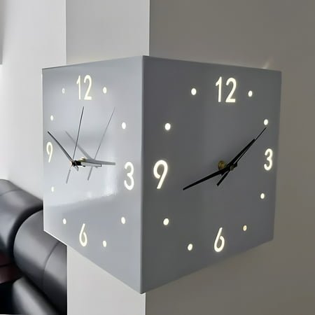Backlit LED Wall Clock Corner Clock w/ Motion Sensor White