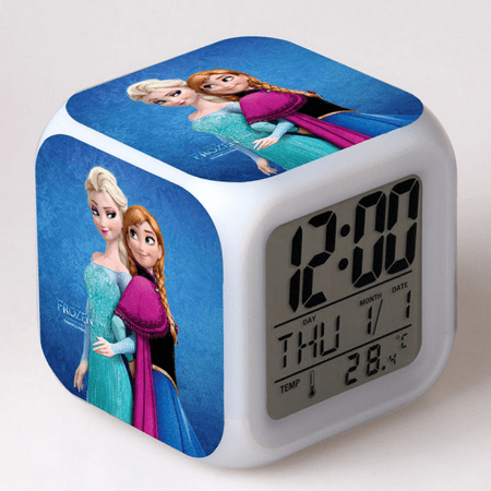 BAIZOHAI Digital Alarm Clock for Kids, Cartoon Frozen Pattern 7 LED Color Changing Wake Up Clock with Thermometer Function and Night Light, Gift for Boys Girls A93-646 DSN529-743