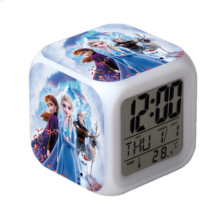 BAIZOHAI Digital Alarm Clock for Kids, Cartoon Frozen Pattern 7 LED Color Changing Wake Up Clock with Thermometer Function and Night Light, Gift for Boys Girls A93-590 DSN529-687
