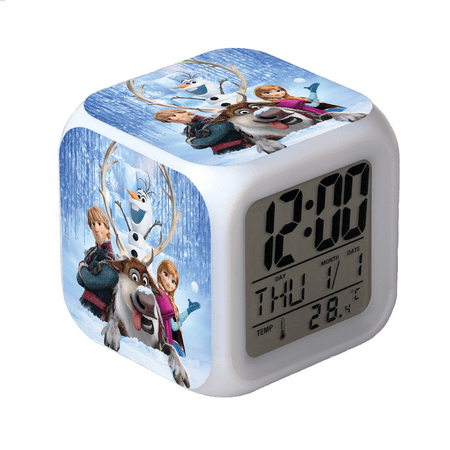 BAIZOHAI Digital Alarm Clock for Kids, Cartoon Frozen Pattern 7 LED Color Changing Wake Up Clock with Thermometer Function and Night Light, Gift for Boys Girls A93-600 DSN529-697