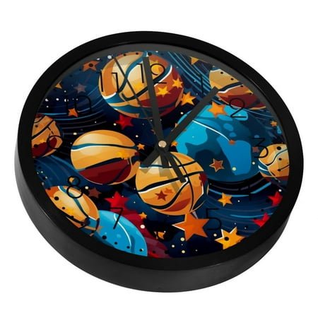 Basketball Ball Sport Silent Wall Clock, Non Ticking Battery Operated 9.8 Inch Wall Clocks for Bedroom Kitchen Home Office School Art Decor