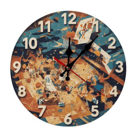 Basketball Wall Clock Abstract Art Vintage Sports Decor 10-Inch Wooden Wall Clock, Artistic Home Decor, Perfect for Home Accents.10-Inch (AA Battery Not Included)