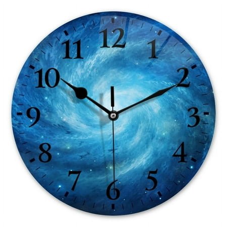 Battery Operated Analog Wall Clocks Non-Ticking Silent Modern Clock Decorative for Home,Office-Abstract Blue Swirls And Starry Night Sky(10inch)