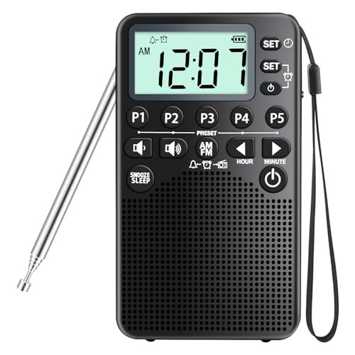 Battery Operated Portable Pocket AM/FM Radio | Digital Tuning, Loud Speaker, Excellent Reception | Portable Emergency & Outdoor Radio with LCD Screen, Alarm Clock, Preset, Sleep Timer, Snooze