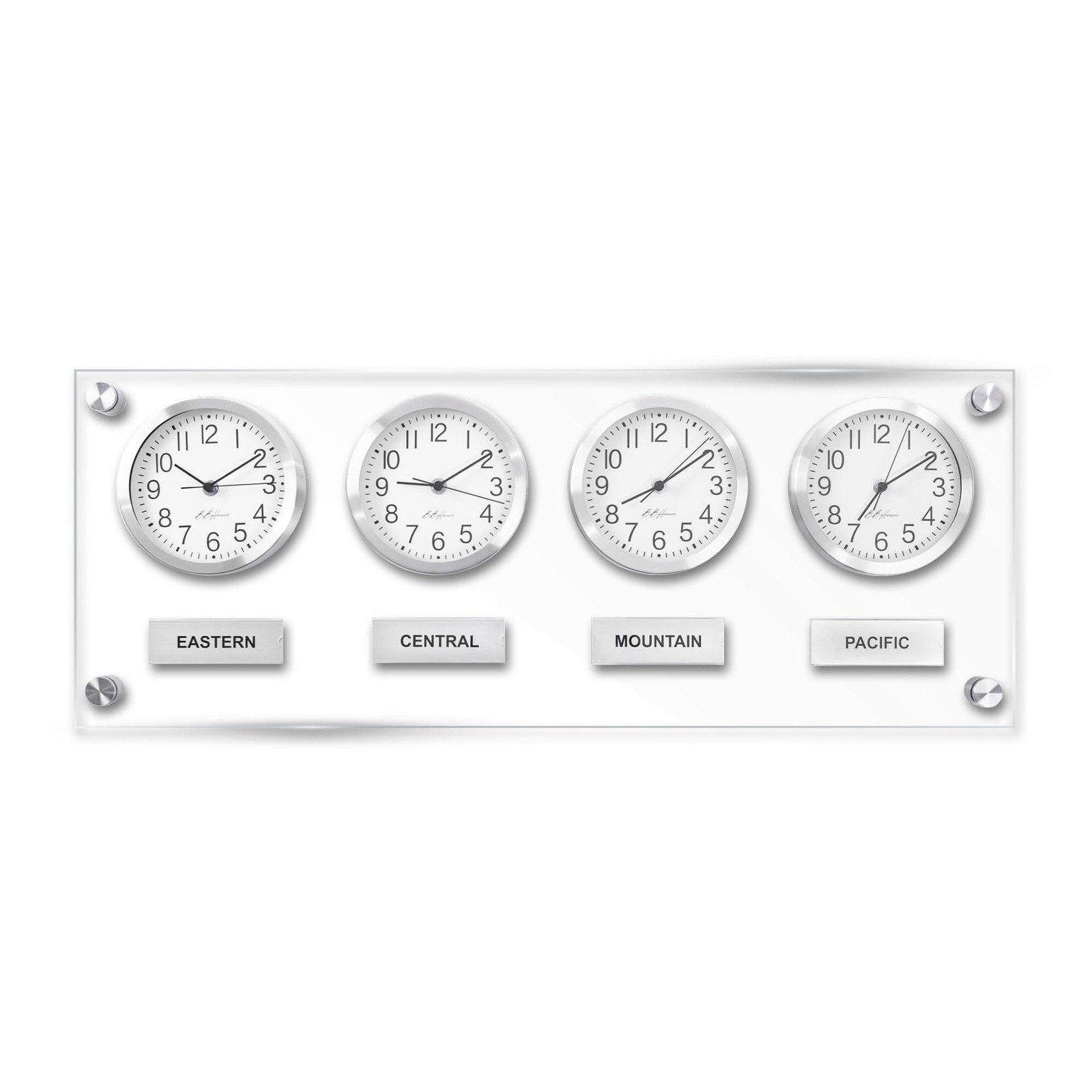 BBHORAIRE Silver Time Zone Wall Clock Mondial Decor Silent Non-Ticking Quartz...