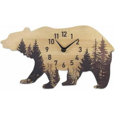 Bear Shape Wall Clock, Lodge Wooden Wall Clocks for Living Room, Home Decor, Wall Decor, Vintage Battery Operated Clock for Beach, Lake, Farmhouse, 20 W x 11 H