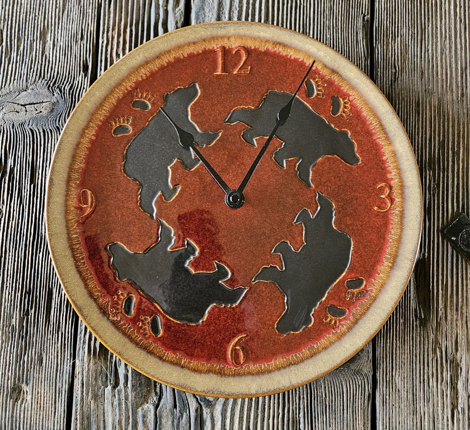 Big Sky Carvers Bear Stoneware Plate Clock 12 inch Working Accurately