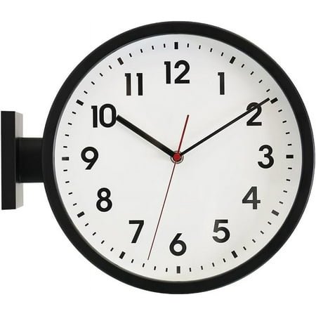 Black Frame Double Sided Aluminum Wall Clock.Simple Design,Classic Aluminum Station Clock,Quiet and Elegant Style,Suitable for Home.