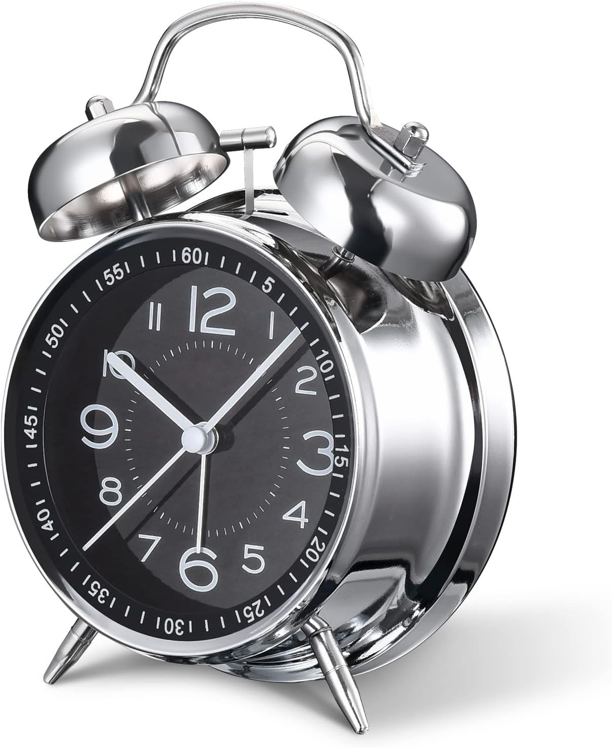 Black Loud Alarm Clock for Heavy Sleepers Adults,Retro 4 Inch Silent Non-Ticking