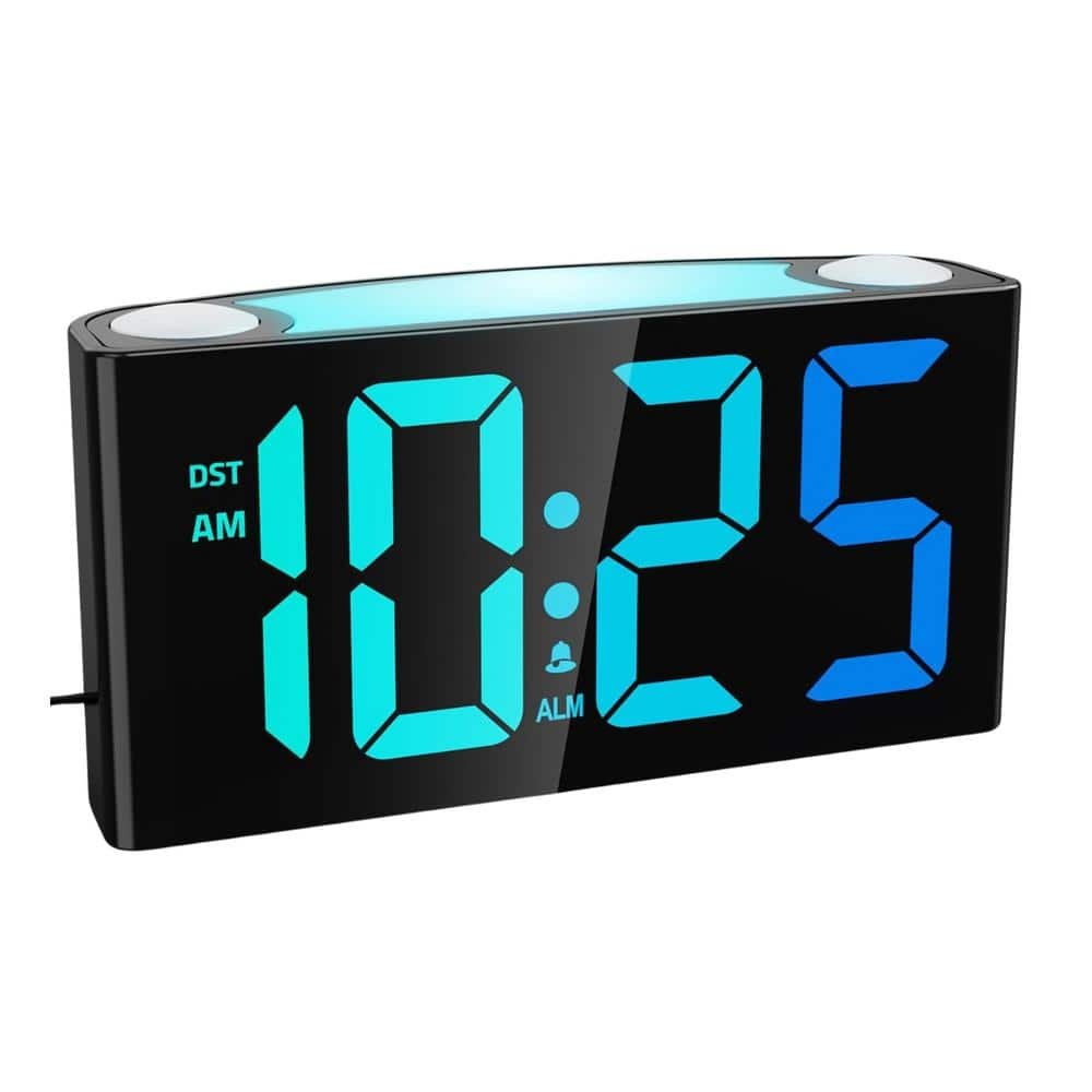 Black with RGB Digits Large Number Screen Digital Alarm LED Clock with...