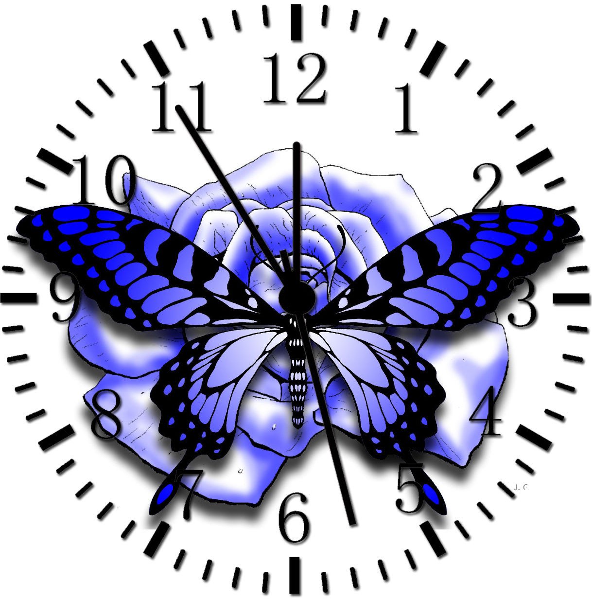 Blue Butterfly Frameless Borderless Wall Clock Nice For Gifts or Decor W31