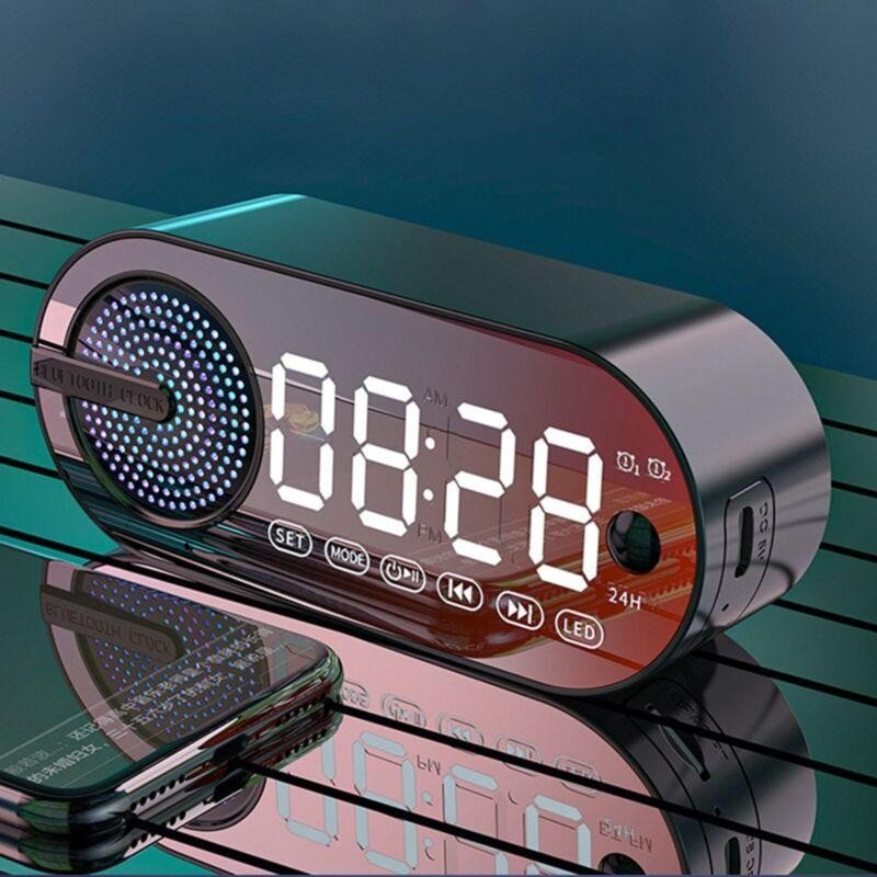 Bluetooth Alarm Clock Table Speaker Digital LED Wireless Subwoofer Music Player