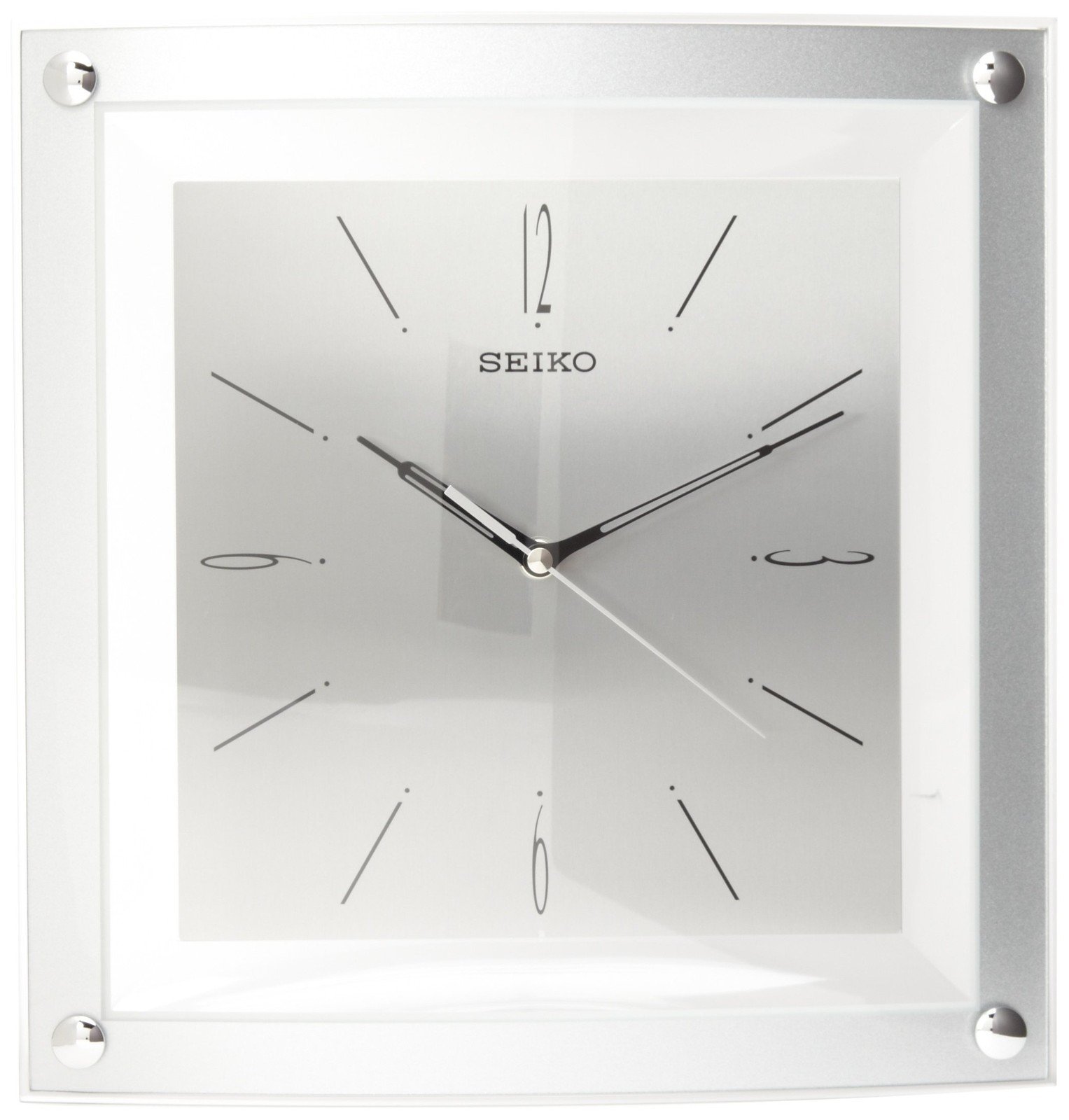 BRAND NEW Seiko Wall Clock Quiet Silver-Tone Metallic Case Glass crystal